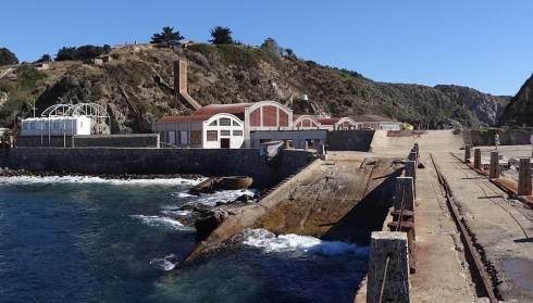 Whales were winched up the ramp on right for processing.
