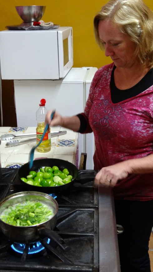 Sauteing the Tomatillos